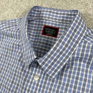 UNTUCKit Button Down Shirt Mens 2XL Blue Gingham Relaxed Fit Wrinkle Free